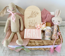 Load image into Gallery viewer, Baby Girl Bunny Gift Basket Baby Shower Hamper Basket Set Medium
