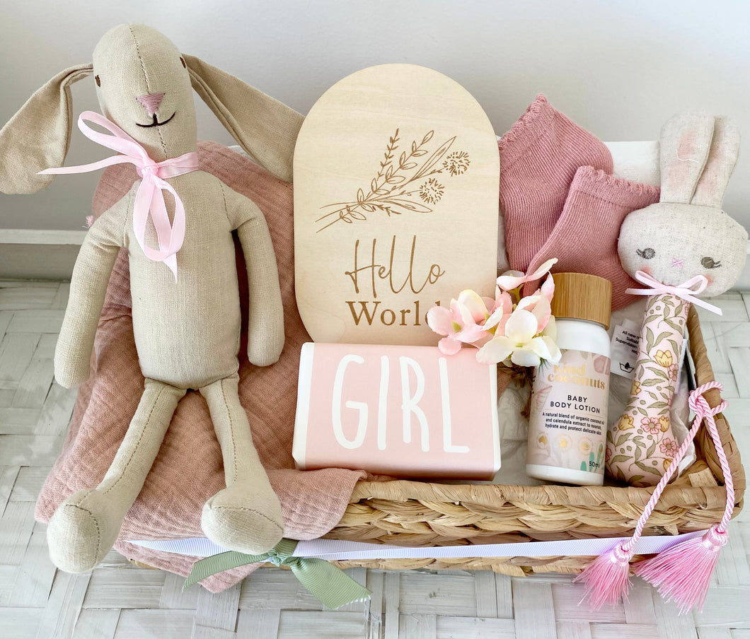 Baby Girl Bunny Gift Basket Baby Shower Hamper Basket Set Medium