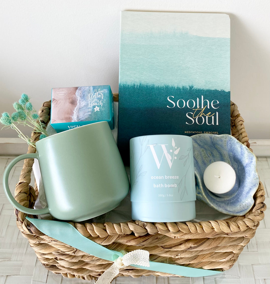 Coastal Inspirational Soothe The Soul Self Care Gift Basket Hamper Large